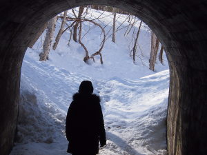 JRの線路下にあるトンネル。ここを潜ると美駒愚遊庵が見えてきます・・。